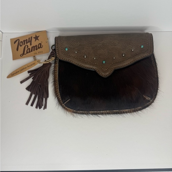 Tony Lama Handbags - NWT Tony Lama Western Womens Wristlet Wallet Studs Brindle Hide Hair Brown